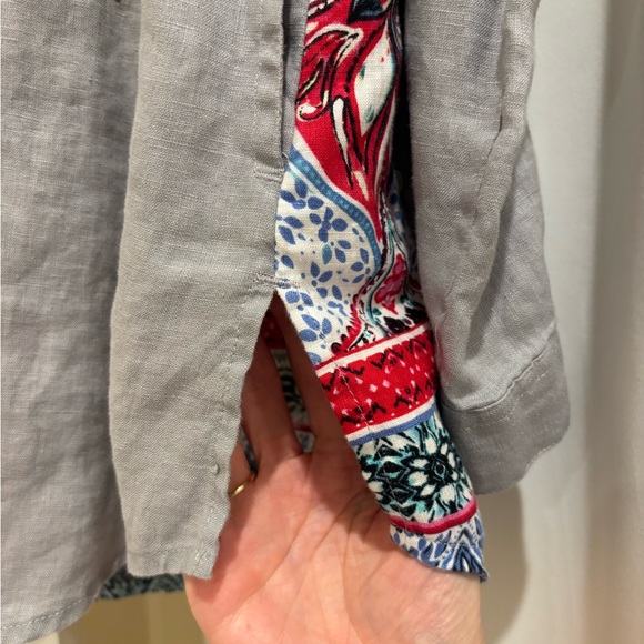 John Mark Floral Embroidered High Neck Collar Navy Plaid Button Down Shirt - Picture 11 of 12